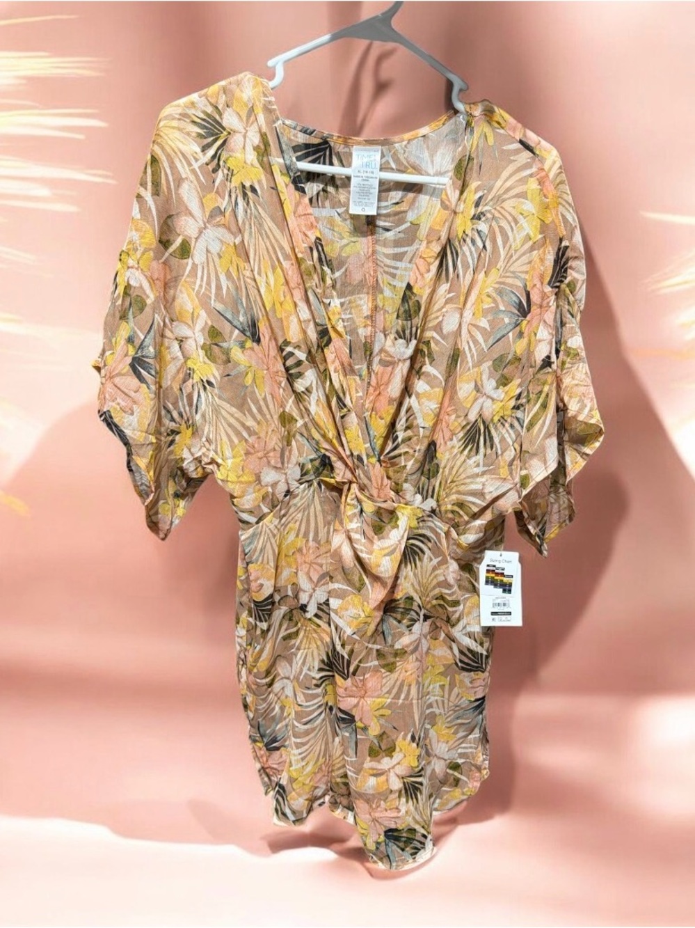 Time and Tru Peach Floral Tie-Front Cover-Up
